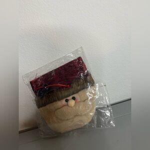 Set of 2 Plush Christmas Gift Bags Santa & Snowman Drawstring Fuzzy Pouches NEW